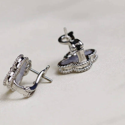 [Glimmer]CLOVER MEDIUM 1 MOTIFS  WHITE MOP EARRINGS SILVER