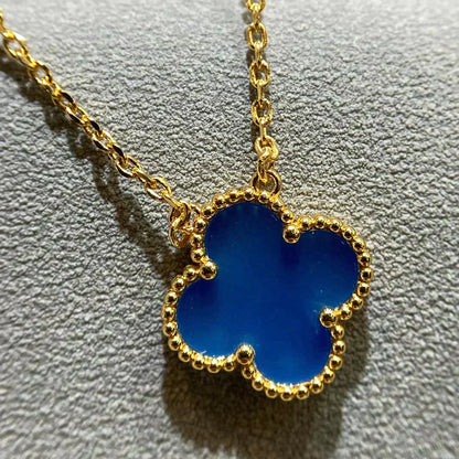 [Glimmer]CLOVER 15MM BLUE AGATE NECKLACE