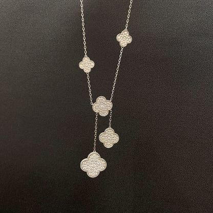 [Glimmer]CLOVER 5 MOTIFS SILVER DIAMONDS NECKLACE