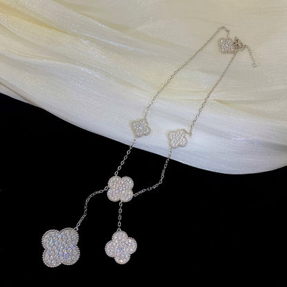 [Glimmer]CLOVER 5 MOTIFS SILVER DIAMONDS NECKLACE