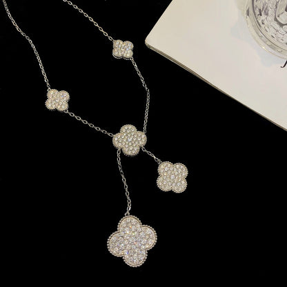 [Glimmer]CLOVER 5 MOTIFS SILVER DIAMONDS NECKLACE