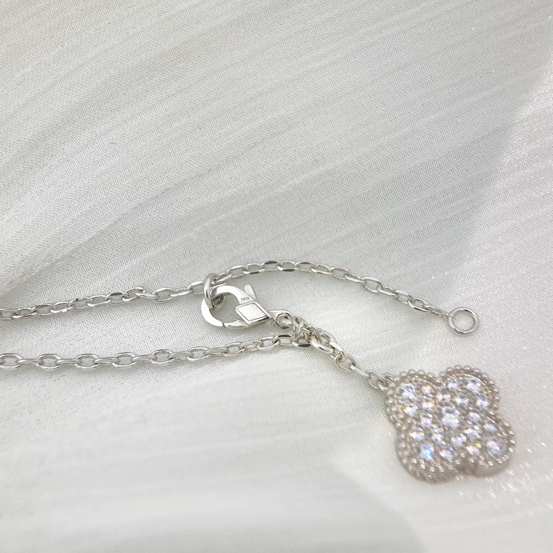 [Glimmer]CLOVER 5 MOTIFS SILVER DIAMONDS NECKLACE