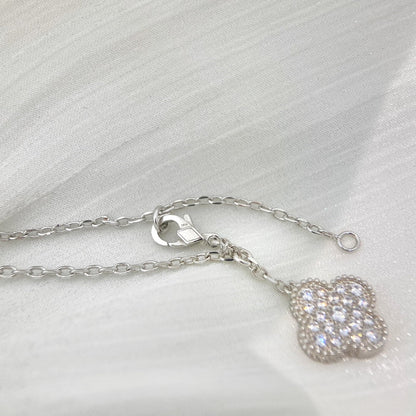 [Glimmer]CLOVER 5 MOTIFS SILVER DIAMONDS NECKLACE