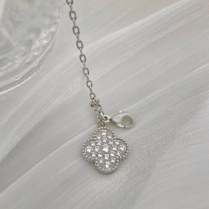 [Glimmer]CLOVER 5 MOTIFS SILVER DIAMONDS NECKLACE