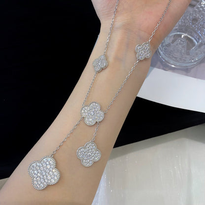 [Glimmer]CLOVER 5 MOTIFS SILVER DIAMONDS NECKLACE