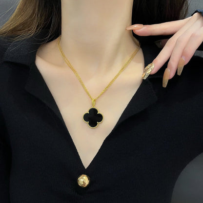 [Glimmer]CLOVER 25MM NECKLACE GOLD ONYX