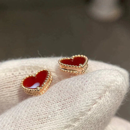 [Glimmer]HEART CARNELIAN STUD EARRINGS