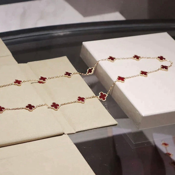 [Glimmer]CLOVER 20 MOTIFS CARNELIAN NECKLACE