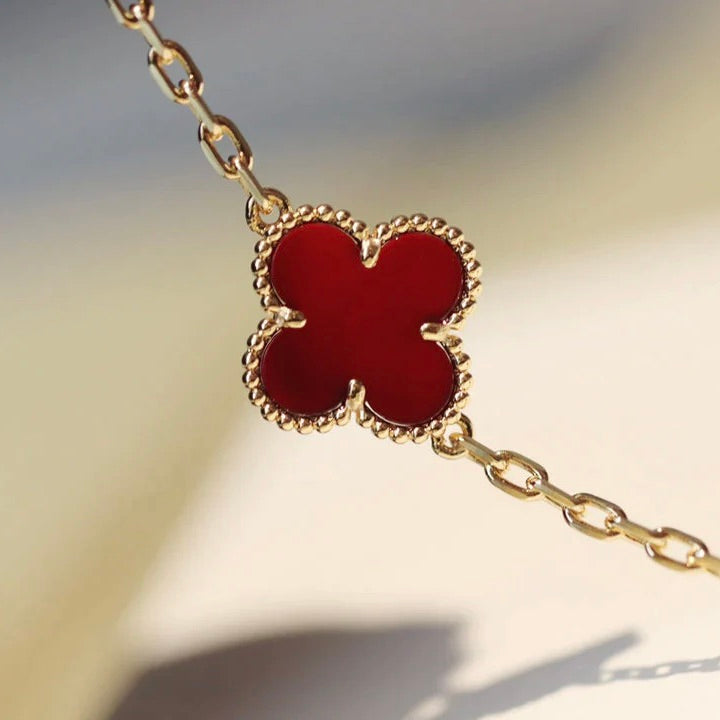 [Glimmer]CLOVER 20 MOTIFS CARNELIAN NECKLACE