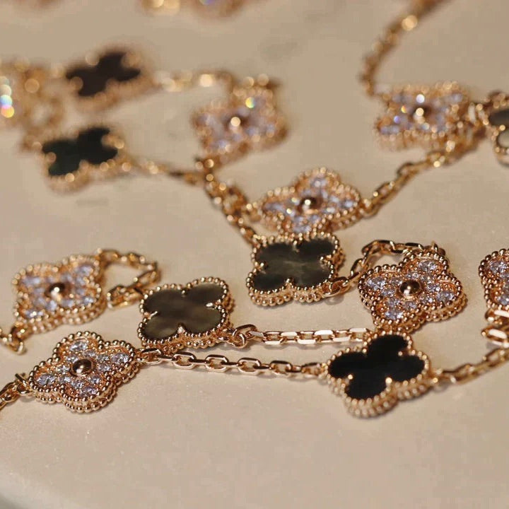 [Glimmer]CLOVER 20 MOTIFS DARK MOP DIAMOND  NECKLACE
