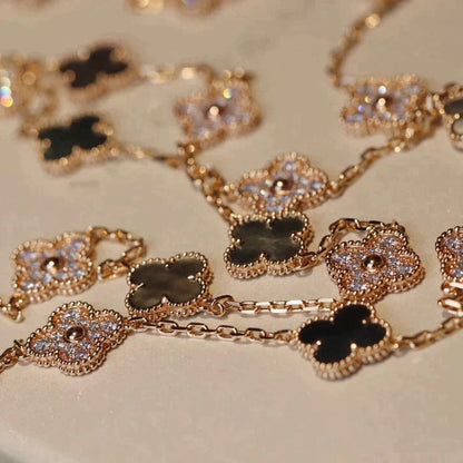 [Glimmer]CLOVER 20 MOTIFS DARK MOP DIAMOND  NECKLACE