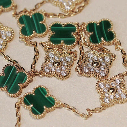 [Glimmer]CLOVER 20 MOTIFS MALACHITE DIAMOND NECKLACE