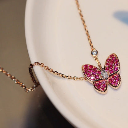 [Glimmer]BUTTERFLY RED DIAMOND Glimmer GOLD NECKLACE