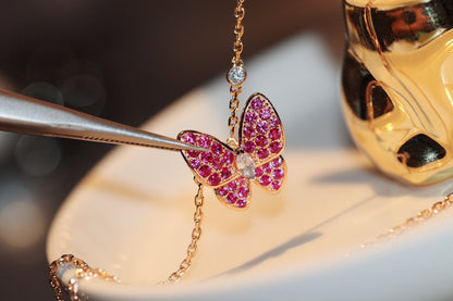 [Glimmer]BUTTERFLY RED DIAMOND Glimmer GOLD NECKLACE
