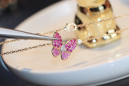 [Glimmer]BUTTERFLY RED DIAMOND Glimmer GOLD NECKLACE