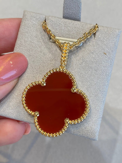 [Glimmer]CLOVER 25MM NECKLACE GOLD CARNELIAN