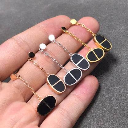 [Glimmer]CHAINE VERSO BLACK CERAMIC SILVER EARRINGS