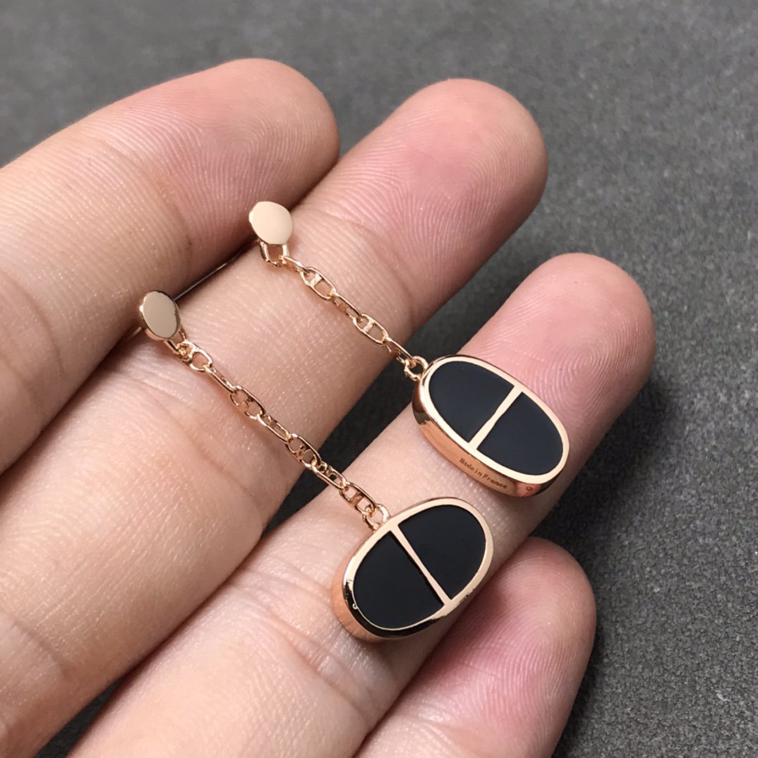 [Glimmer]CHAINE VERSO BLACK CERAMIC SILVER EARRINGS