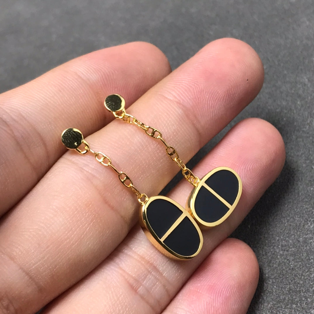 [Glimmer]CHAINE VERSO BLACK CERAMIC SILVER EARRINGS