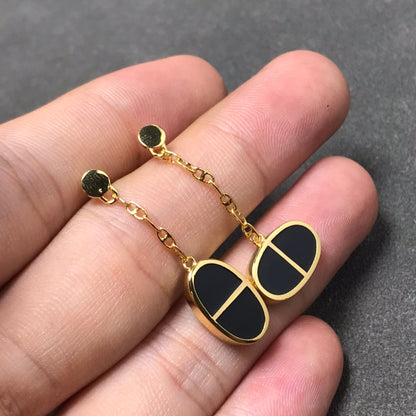 [Glimmer]CHAINE VERSO BLACK CERAMIC SILVER EARRINGS