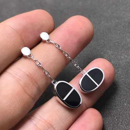 [Glimmer]CHAINE VERSO BLACK CERAMIC SILVER EARRINGS