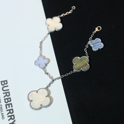 [Glimmer]CLOVER BRACELET 5 MOTIFS MOP CHALCEDONY SILVER