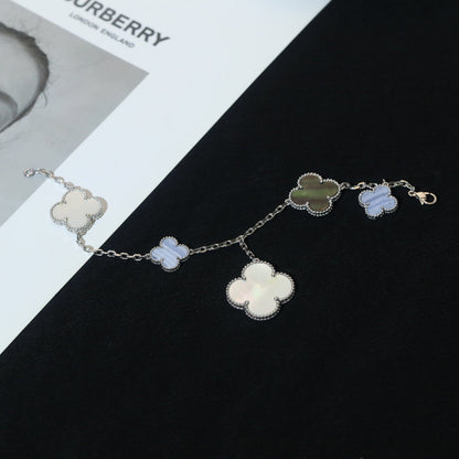 [Glimmer]CLOVER BRACELET 5 MOTIFS MOP CHALCEDONY SILVER