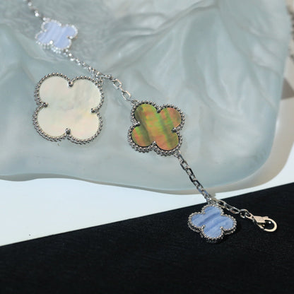 [Glimmer]CLOVER BRACELET 5 MOTIFS MOP CHALCEDONY SILVER
