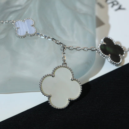 [Glimmer]CLOVER BRACELET 5 MOTIFS MOP CHALCEDONY SILVER