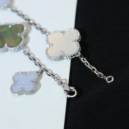 [Glimmer]CLOVER BRACELET 5 MOTIFS MOP CHALCEDONY SILVER