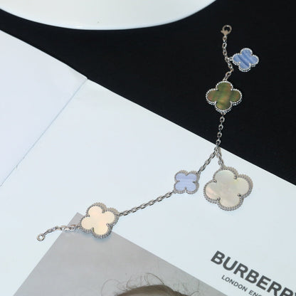 [Glimmer]CLOVER BRACELET 5 MOTIFS MOP CHALCEDONY SILVER