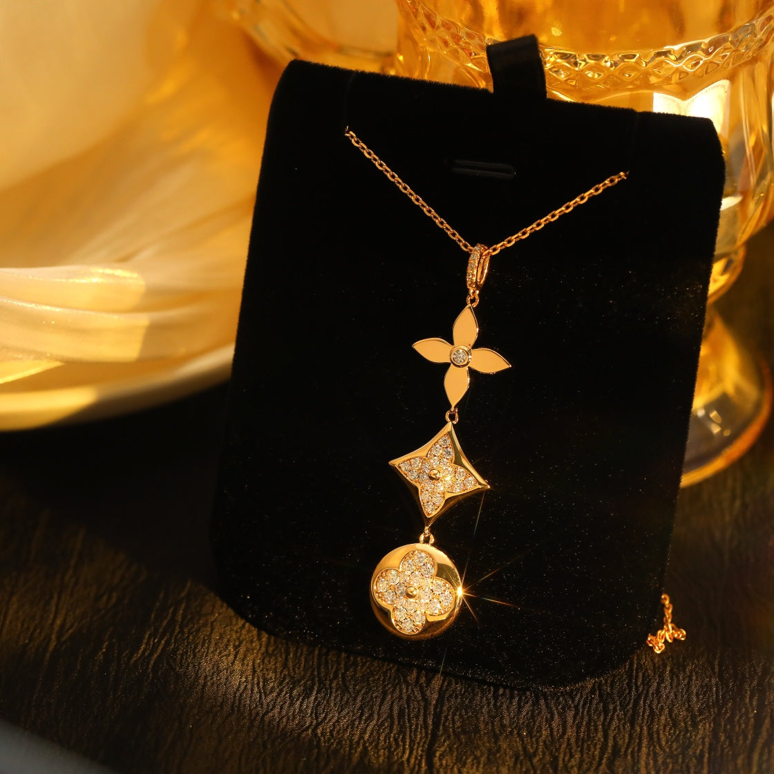 [Glimmer]STAR AND SUN DIAMOND PINK GOLD NECKLACE