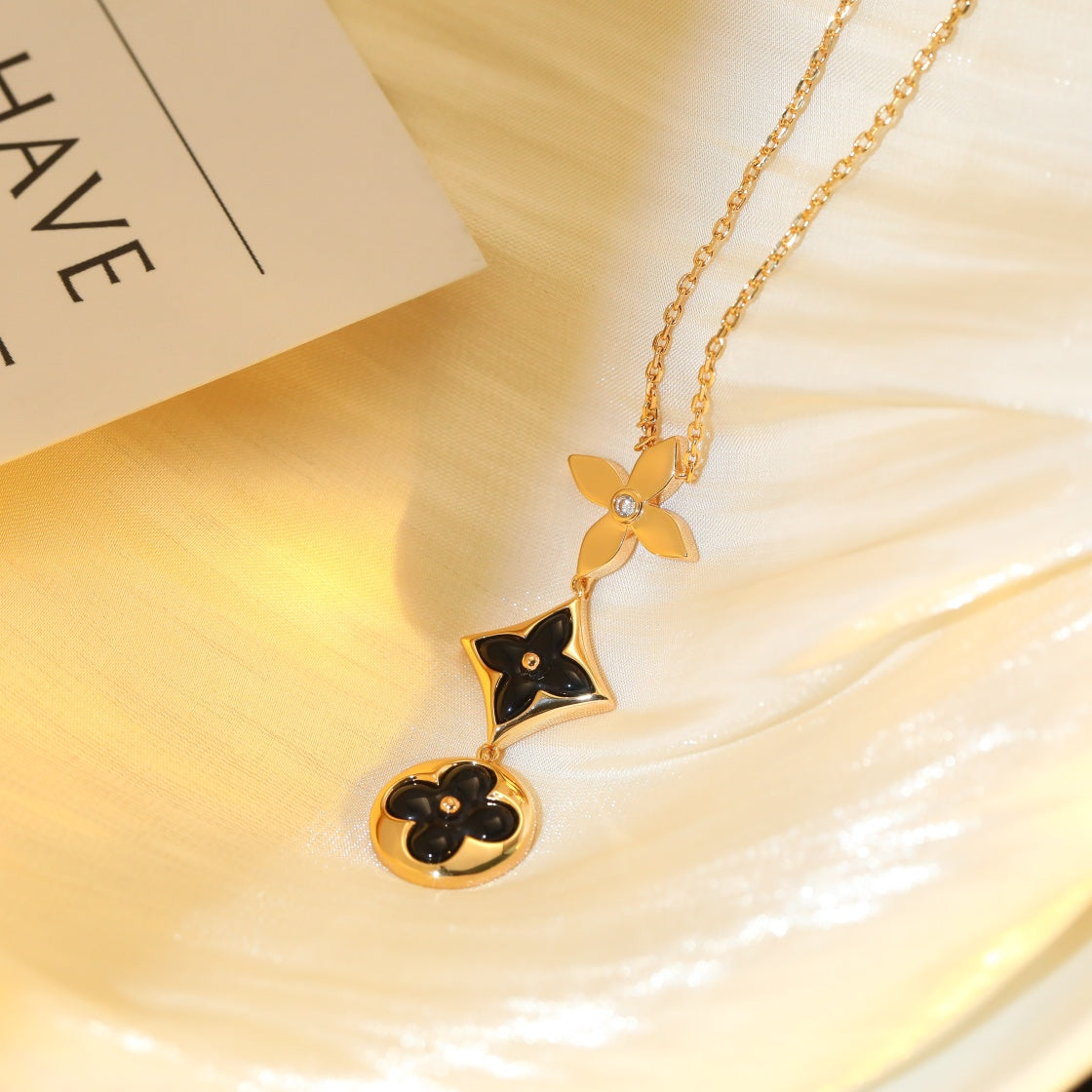 [Glimmer]STAR AND SUN ONYX PINK GOLD NECKLACE
