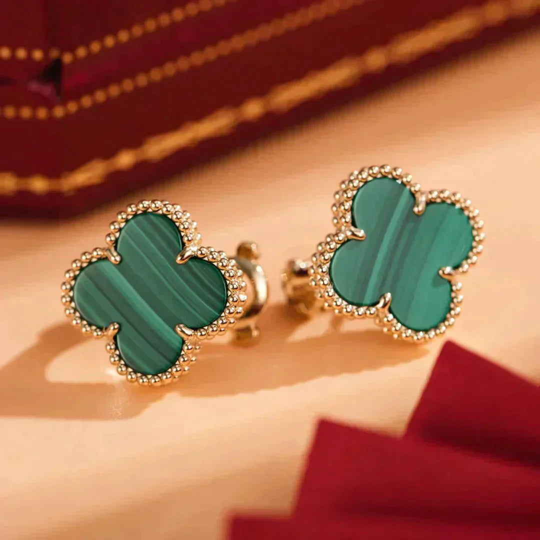 [Glimmer]CLOVER MEDIUM 1 MOTIFS MALACHITE  EARRINGS
