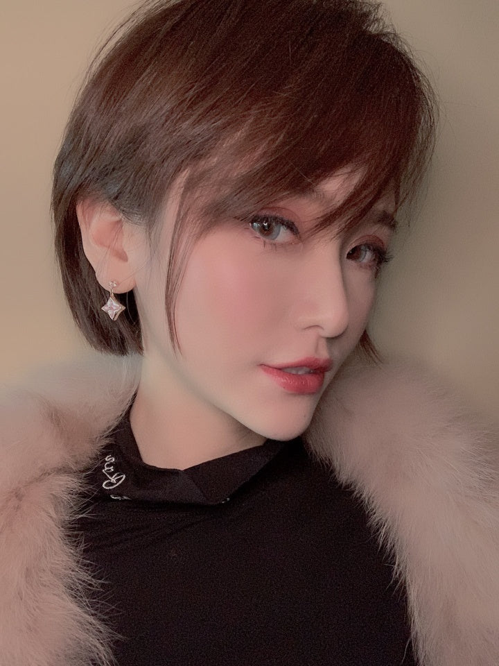 [Glimmer]DOUBLE STAR PINK GOLD MOP DROP EARRINGS
