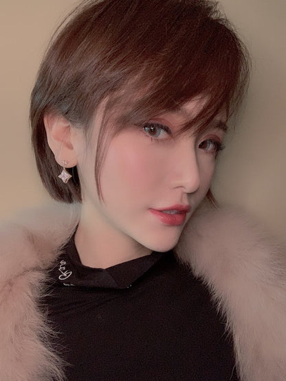 [Glimmer]DOUBLE STAR PINK GOLD MOP DROP EARRINGS
