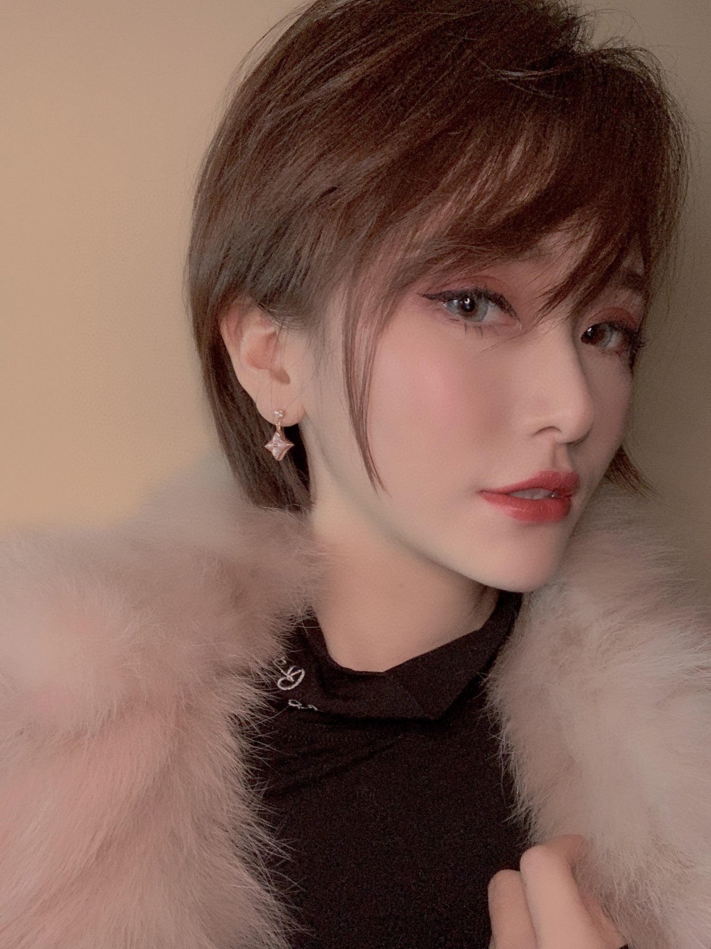 [Glimmer]DOUBLE STAR PINK GOLD MOP DROP EARRINGS