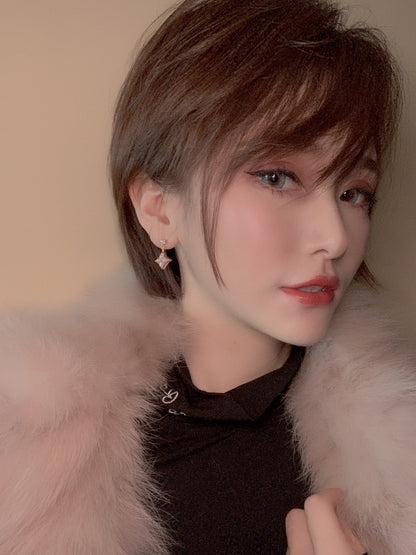 [Glimmer]DOUBLE STAR PINK GOLD MOP DROP EARRINGS