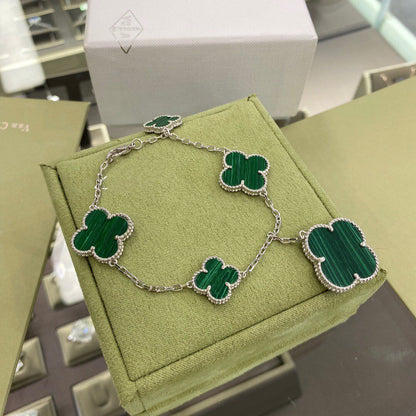 [Glimmer]CLOVER 5 MOTIFS SIVLER MALACHITE BRACELET