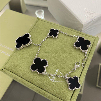 [Glimmer]CLOVER 5 MOTIFS SIVLER ONYX BRACELET