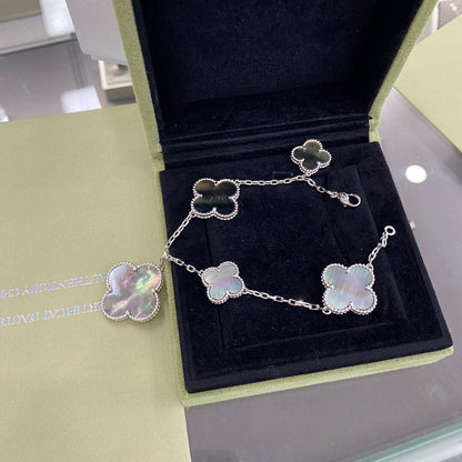 [Glimmer]CLOVER 5 MOTIFS SIVLER DARK MOP BRACELET