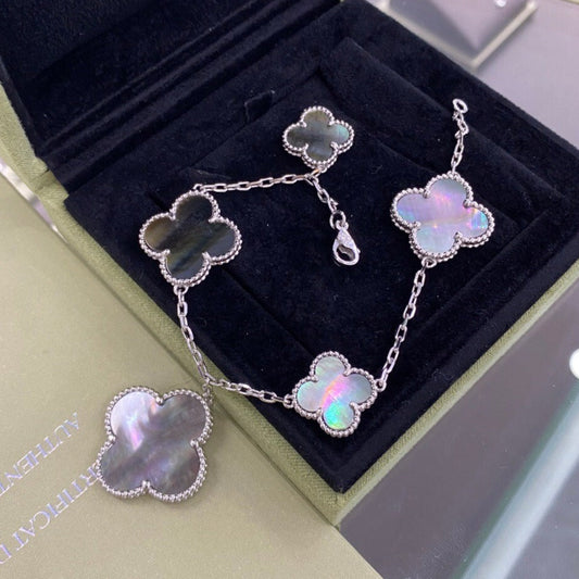 [Glimmer]CLOVER 5 MOTIFS SIVLER DARK MOP BRACELET