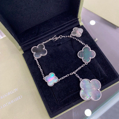 [Glimmer]CLOVER 5 MOTIFS SIVLER DARK MOP BRACELET