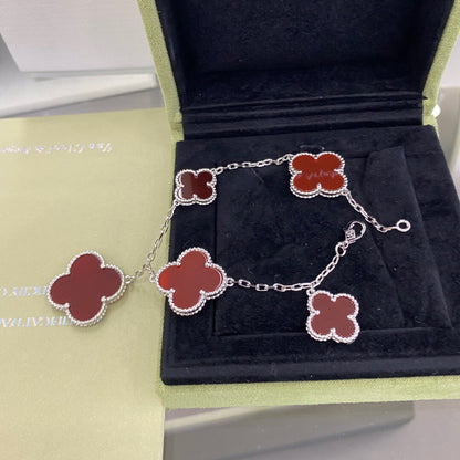 [Glimmer]CLOVER 5 MOTIFS SIVLER CARNELIAN BRACELET