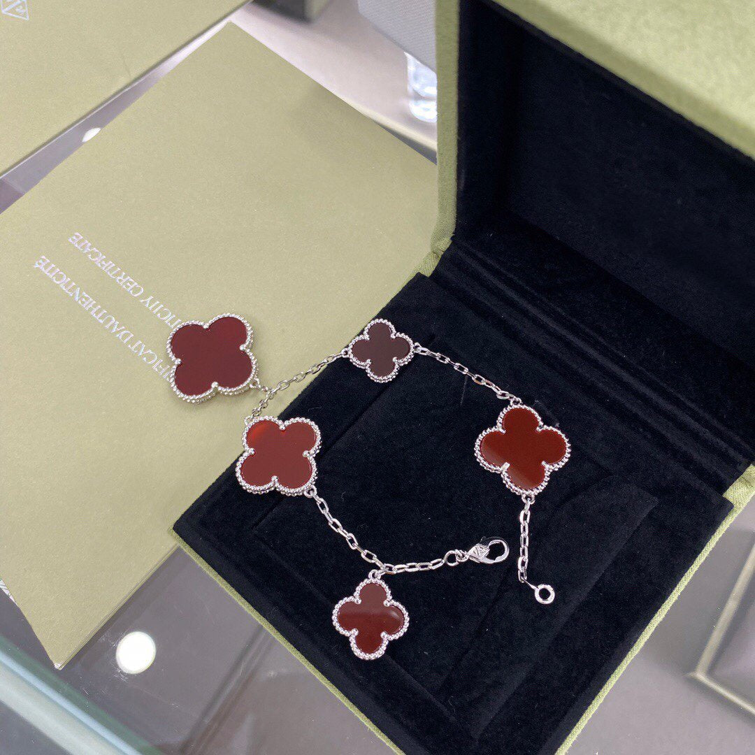 [Glimmer]CLOVER 5 MOTIFS SIVLER CARNELIAN BRACELET