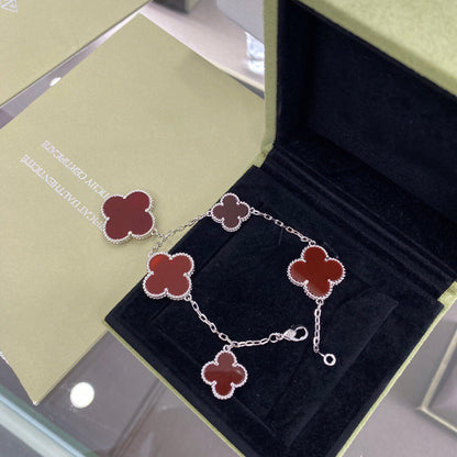 [Glimmer]CLOVER 5 MOTIFS SIVLER CARNELIAN BRACELET