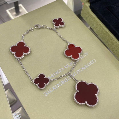 [Glimmer]CLOVER 5 MOTIFS SIVLER CARNELIAN BRACELET