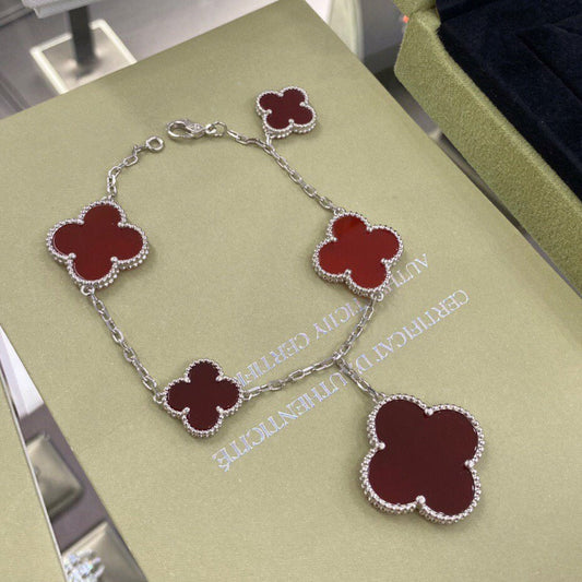 [Glimmer]CLOVER 5 MOTIFS SIVLER CARNELIAN BRACELET