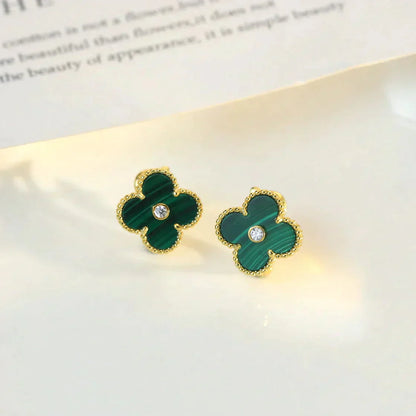 [Glimmer]CLOVER MEDIUM 1 MOTIFS MALACHITE DIAMOND EARRINGS