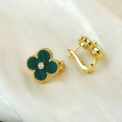 [Glimmer]CLOVER MEDIUM 1 MOTIFS MALACHITE DIAMOND EARRINGS